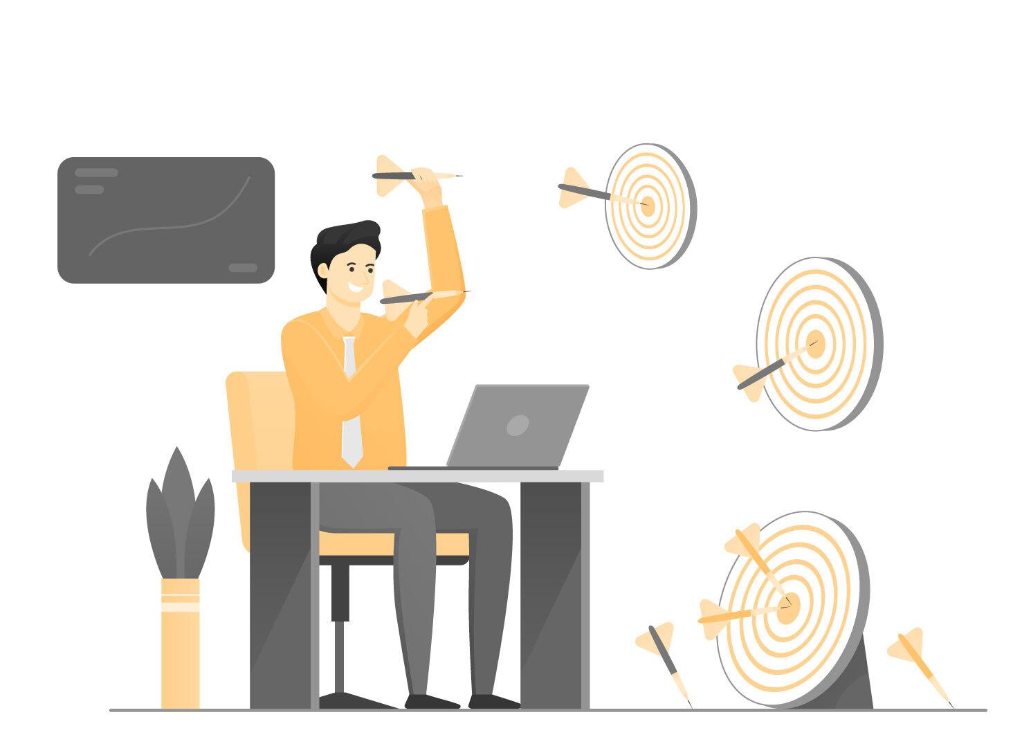 Ilustração de profissional de RH acertando o alvo