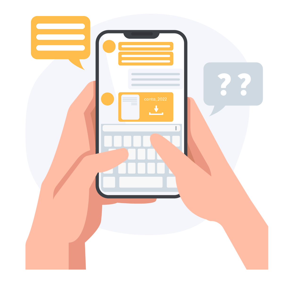 Ilustração de uma conversa via aplicativo de celular