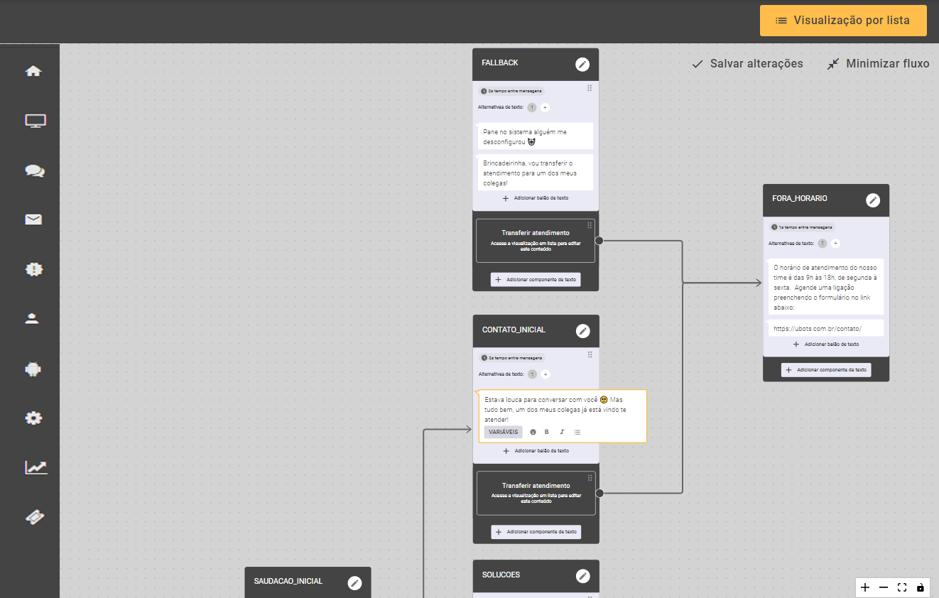 Imagem mostrando a plataforma de criação de chatbots